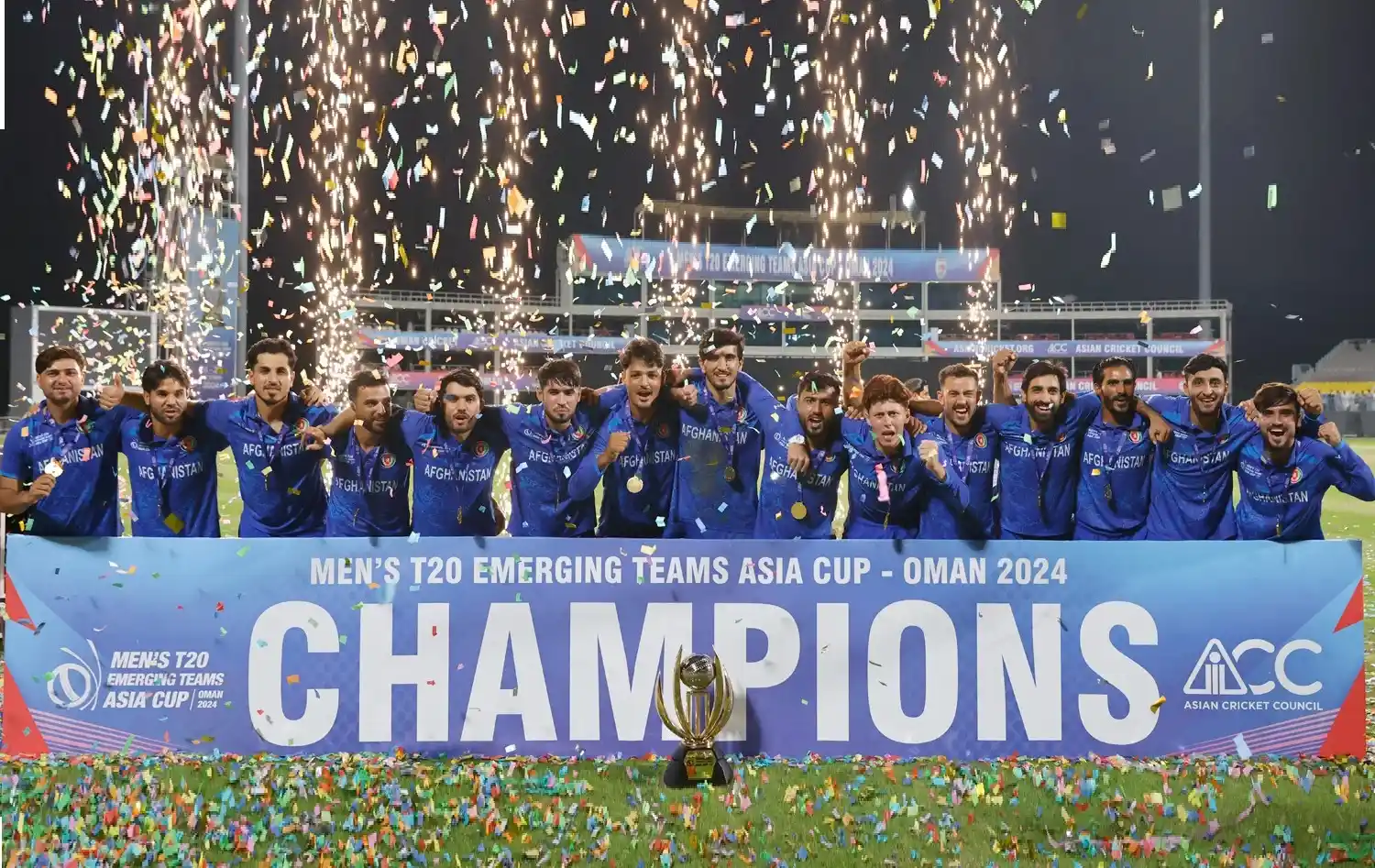 Afghanistan A team celebrating ACC Emerging Teams Asia Cup championship
